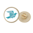 thumbnail image 1 of Broche de oro metálico circular Origami patron abstracto Verde la paloma, 1 of 3