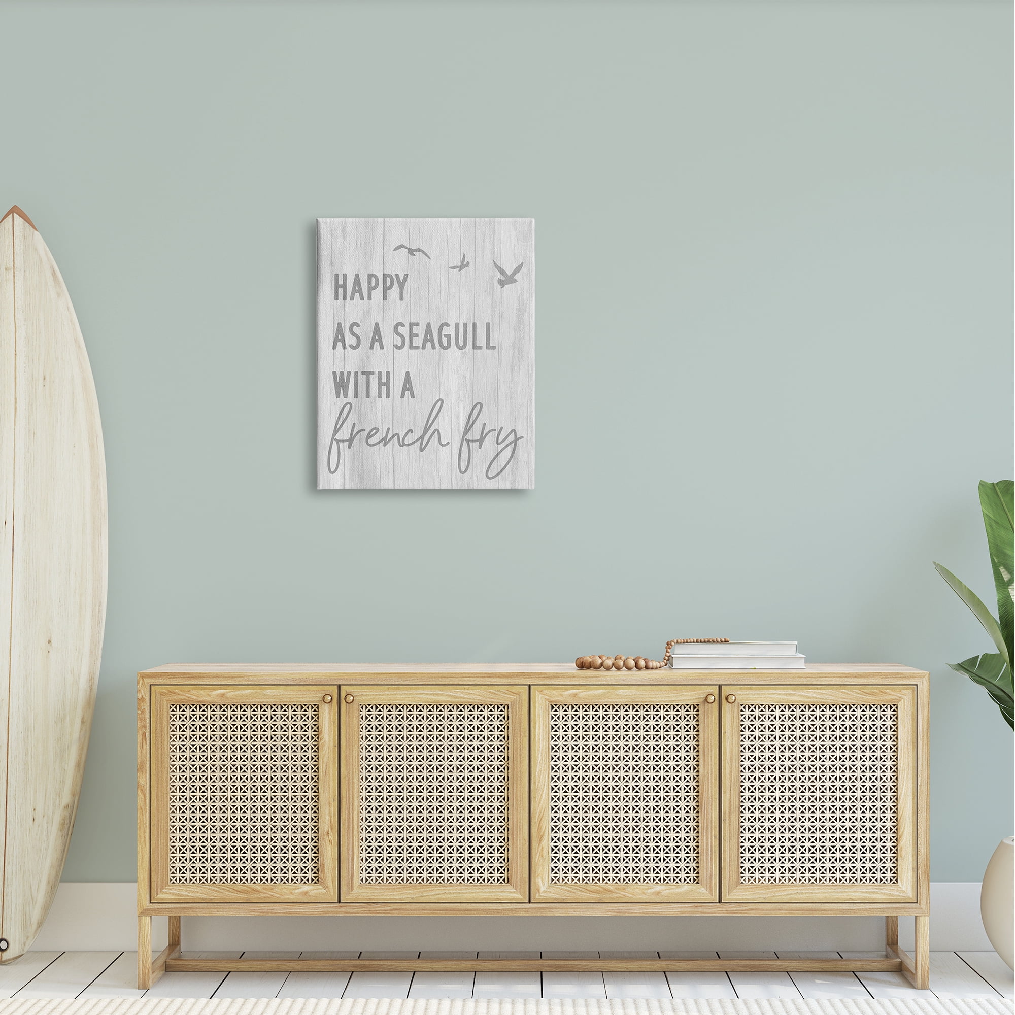 Stupell Industries Funny Happiness Phrase Rustic Seagull Beach Humor Graphic Art Gallery Wrapped Canvas Print Wall Art, Design by Daphne Polselli