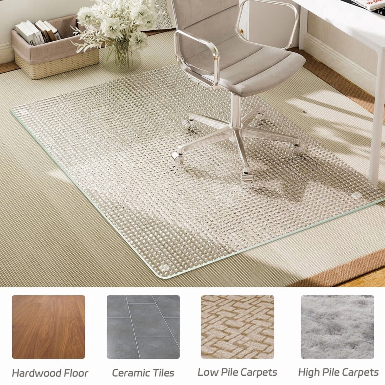 Mirrasia 36"x 46" Tempered Glass Floor Mat Textured Heavy Duty Hard Office Chair Mat,Clear