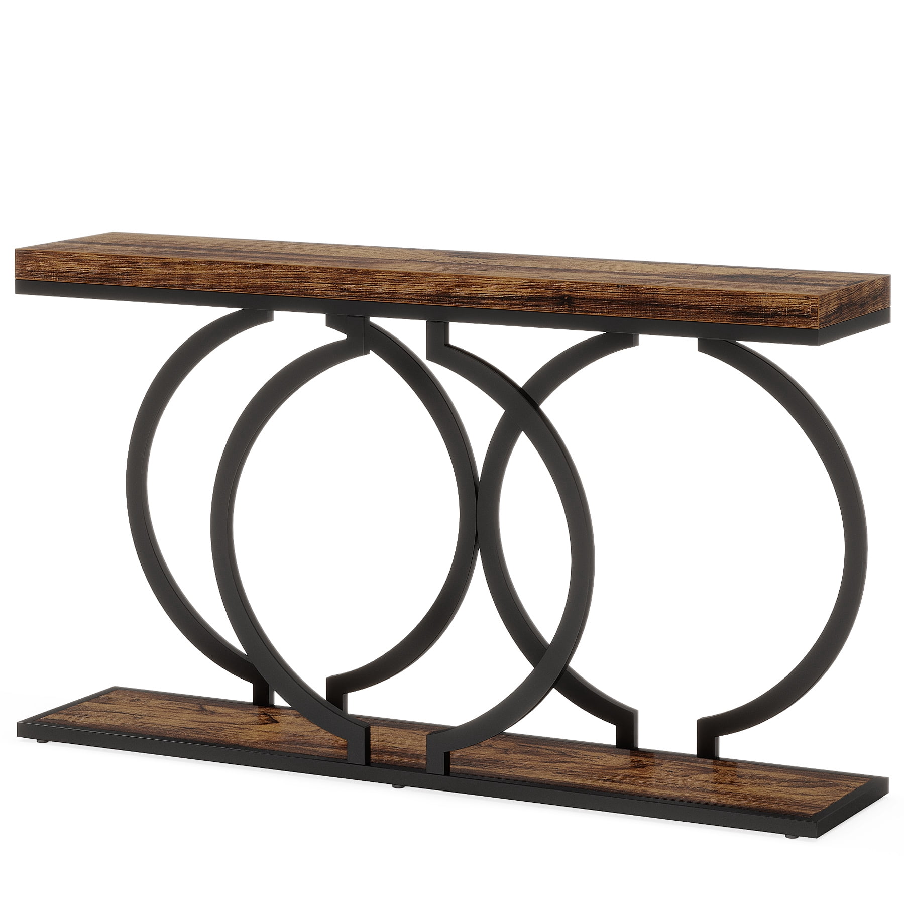 Fnova 55" Console Table, Modern Entryway Table with Geometric Metal Frame, Faux Marble Narrow Long Sofa Table for Living Room, Entrance, Hallway