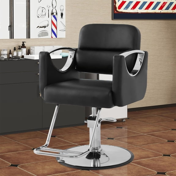 Towning Hydraulic Pump 360° Swivel Barber Salon Chair Hair Styling (Black, Silver)