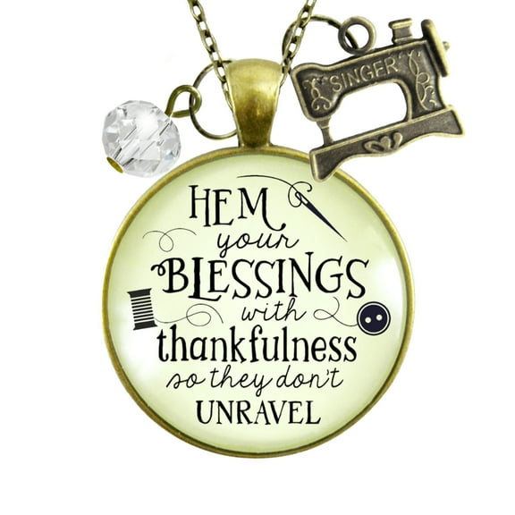 Seamstress Necklace Hem Blessings Gutsy Goodness Female Adult Bronze Metal Jewelry