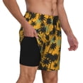 thumbnail image 3 of Picia Hawaii Palms pattern Mens Swim Trunks with Compression Liner Stretch Beach Shorts Quick Dry with Zipper Pockets No-Chafing Board Shorts-Medium, 3 of 9