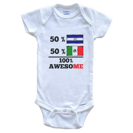 

50% Honduran 50% Mexican 100% Awesome Honduras Mexico Flags Funny One Piece Baby Bodysuit