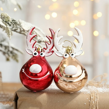 

UDIYO 2Pcs Christmas Ball Easy to Apply Lightweight Plastic Adorable Elk Design Hanging Balls for Home