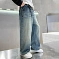 thumbnail image 4 of HAOTAGS Boys Jeans, High Rise Comfy Wide Leg Cargo Demin Pants Bootcut Pocket Boys Hop Streetwear Blue 12 Years, 4 of 6