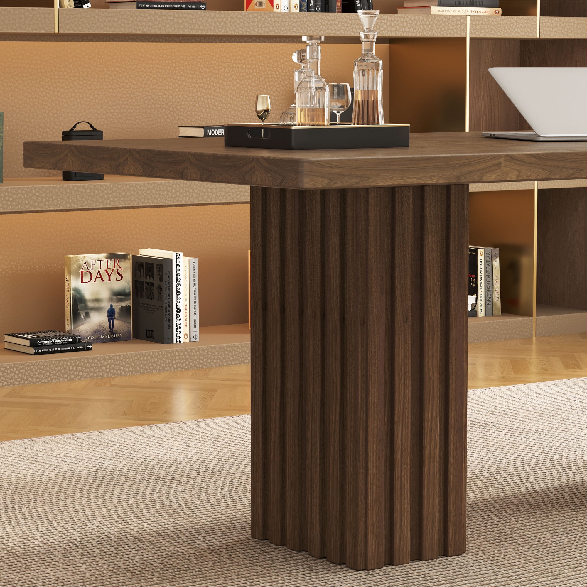 NessCarsti Mid-Century Modern Solid Wood Office Desk, Natural Walnut, 70.8-Inch