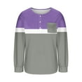 thumbnail image 4 of Womens Long Sleeve Henley Shirts Curved Hem Casual Color Block Tunic Tops with Pocket Fall Winter Trendy Clothes, M Gray, 4 of 7