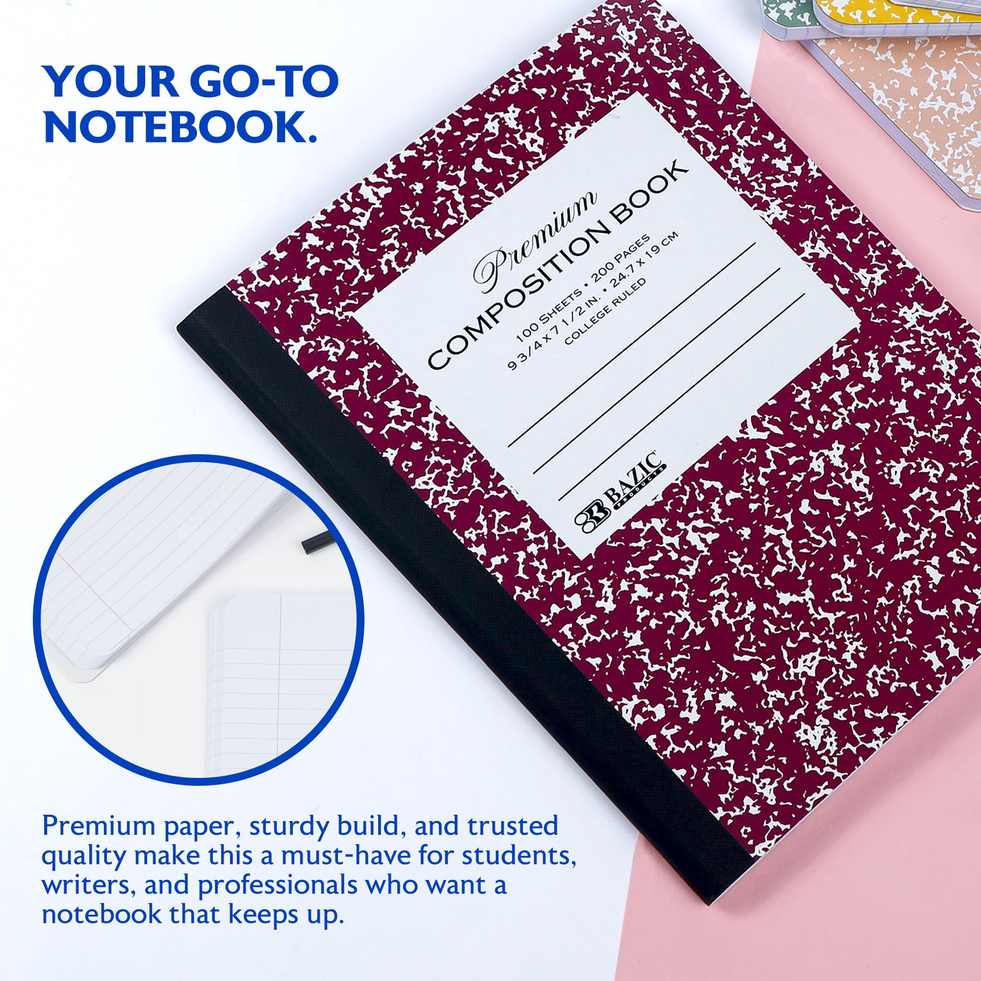 BAZIC Composition Notebook College Ruled, 100 Sheets Morandi Colors Premium Marble Cover Notebooks, 6-Pack