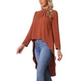 thumbnail image 4 of Tops de Alto y Bajo para Mujeres con Mangas Largas, Cuello Redondo con Abertura en la Espalda, Dobladillo Asimétrico, Blusa Casual de Vestir S Color Rojo Ladrillo, 4 of 6