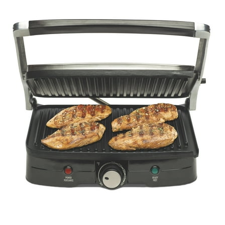 Hamilton Beach 2-in-1 Electric Indoor Grill and Panini Press with Nonstick Plates, Stainless Steel