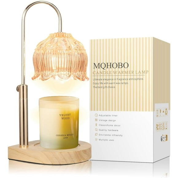 MQ Candle Warmer Lamp with Timer, Adjustable Height Candle Wax Warmer with Remote for jar Candles,Lily of The Valley,Bulb*3 (Glass Amber,Without Candle Cup)