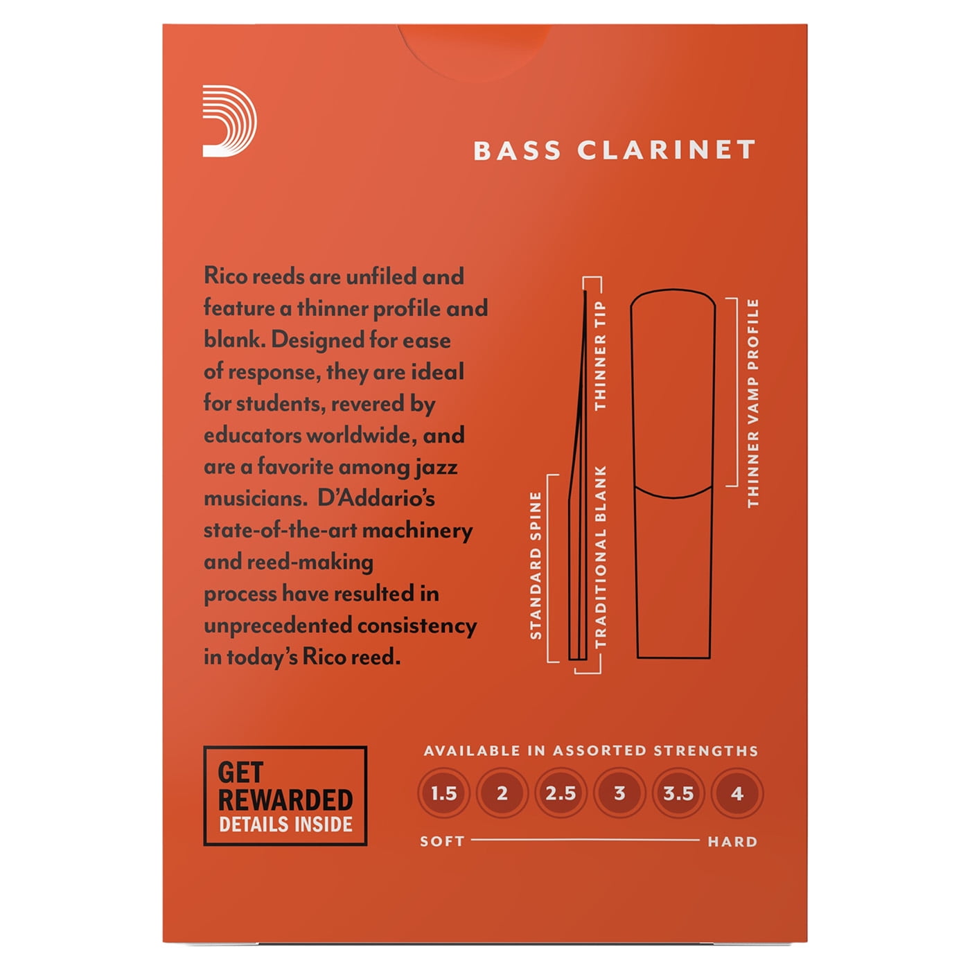 Rico by D'Addario Bass Clarinet Reeds, Strength 3, 10 Pack
