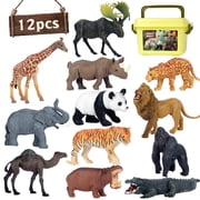 Safari Animal Toys Figures, 12 PCS Realistic Jumbo Wild Jungle Animals Figurines, Large African Zoo Animal Playset Mini Animals Figures, Plastic Animal Learning Toys for Kids Toddlers Boys Girls