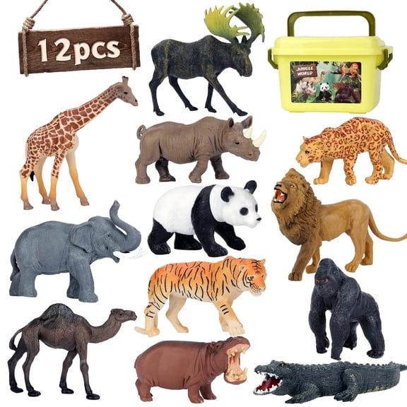 Safari Animal Toys Figures, 12 PCS Realistic Jumbo Wild Jungle Animals Figurines, Large African Zoo Animal Playset Mini Animals Figures, Plastic Animal Learning Toys for Kids Toddlers Boys Girls