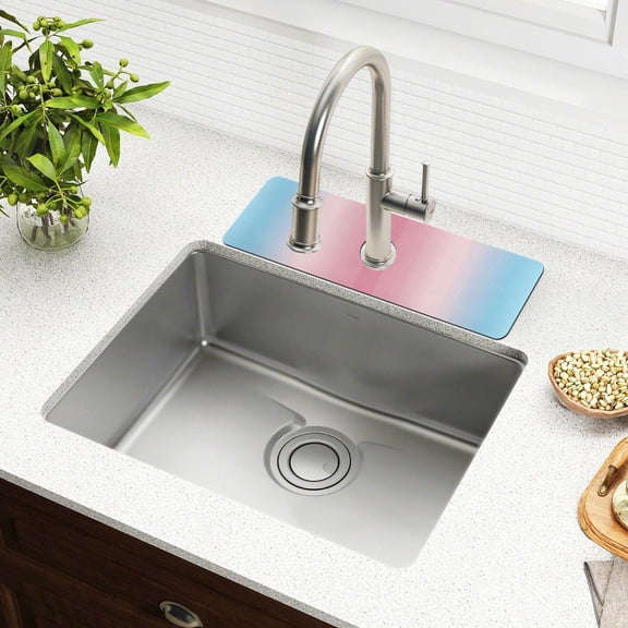 Yayeee Faucet Mat for Kitchen Sink 14.7" Diatomite Long Splash Guard Pad, Light Pink Gradient