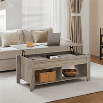 Yaheetech 47.5in Lift Top Coffee Table w/Hidden Compartment & 2 Open Shelves for Living Room, Classic Gray