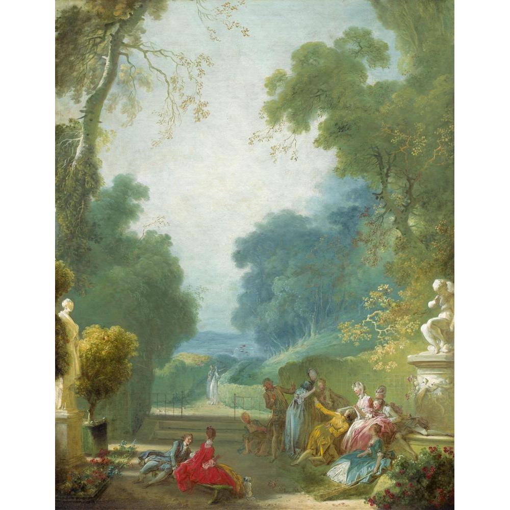 Jean-Honoré Fragonard 12x14 Black Modern Framed Museum Art Print Titled - A Game of Hot Cockles (C. 1775-1780)