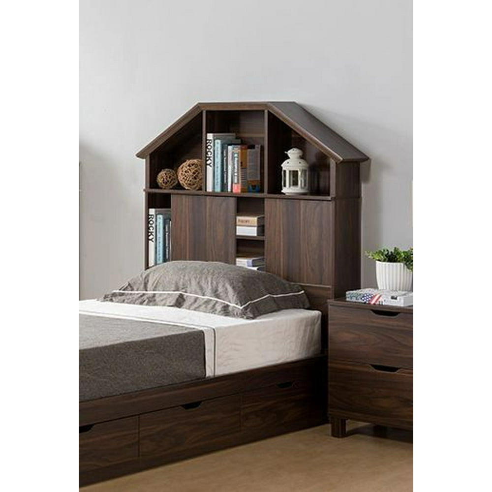 FC Design Full/Twin Size Wood Bookcase Headboard with 5 Open Shelves
