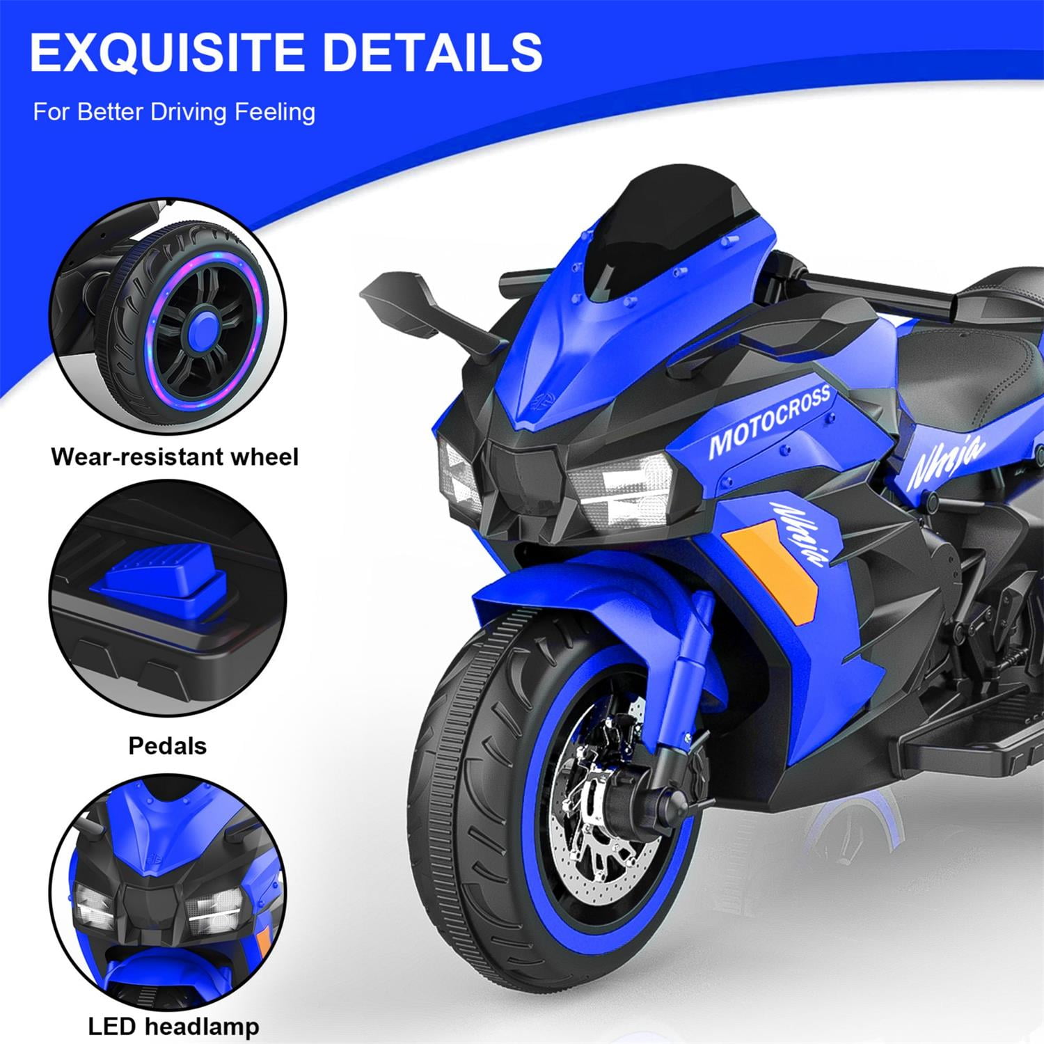 CIPACHO 12V Powered Ride Ons Electric Battery 3Wheel Motorbike Kids Rechargeable Toy Car with Upgrade the Luminous Wheel, Blue