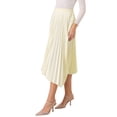 thumbnail image 4 of INSPIRE CHIC Women's Pleated Skirt Elastic Waist Asymmetrical Hem Satin Midi Flare Skirts S Light Beige, 4 of 5