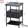 thumbnail image 6 of Nightstand with Charging Station, Bedside Table with Round Corner Design, Night Stand with Adjustable Fabric Drawer, Side Table End Table for Bedroom, Living Room Rustic Brown+black, 6 of 8