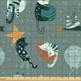 thumbnail image 2 of Ambesonne Cat Fabric by the Yard Upholstery, Sleeping Animals in Space Art, 2 Yards, Persian Orange Blue Grey, 2 of 5