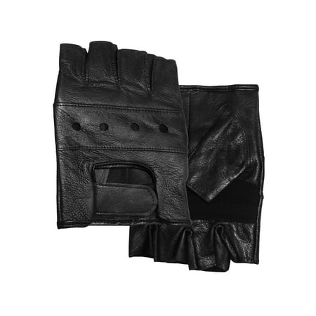 NICE CAPS Mens Adults 100% Genuine Leather Biker Fingerless Gloves With Air Holes