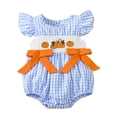 thumbnail image 3 of sususu Baby Girl Halloween Outfit Pumpkin Ghost Bubble Smocked Romper Plaid Bodysuit Fall Winter Clothes (Sky Blue,6-12 Months), 3 of 10