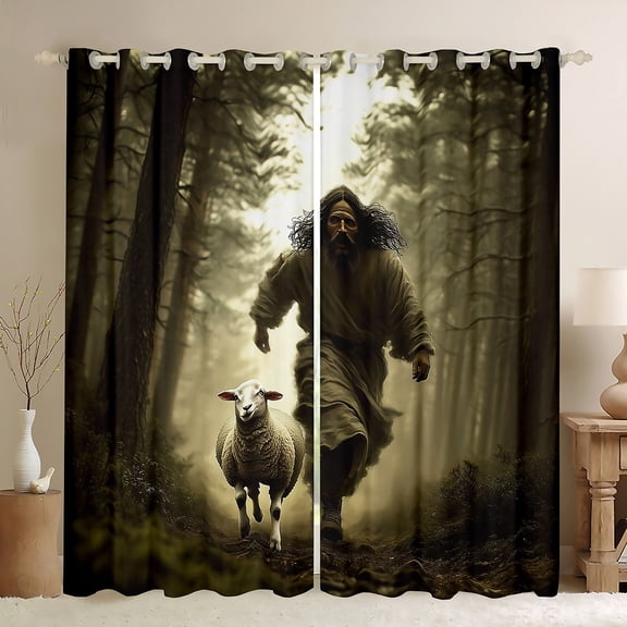 Homewish Farmhouse Sheep Black Out Curtains For Children Kids Teens,Jungle Woodland Curtains Pack of 2 (42x63 Each),Rustic Animal Bedroom Curtains,Luxury Bedroom Decor