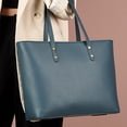 thumbnail image 3 of Bolso de mano de piel sintética suave para mujer, bolso de mano de gran capacidad, azul, 3 of 5