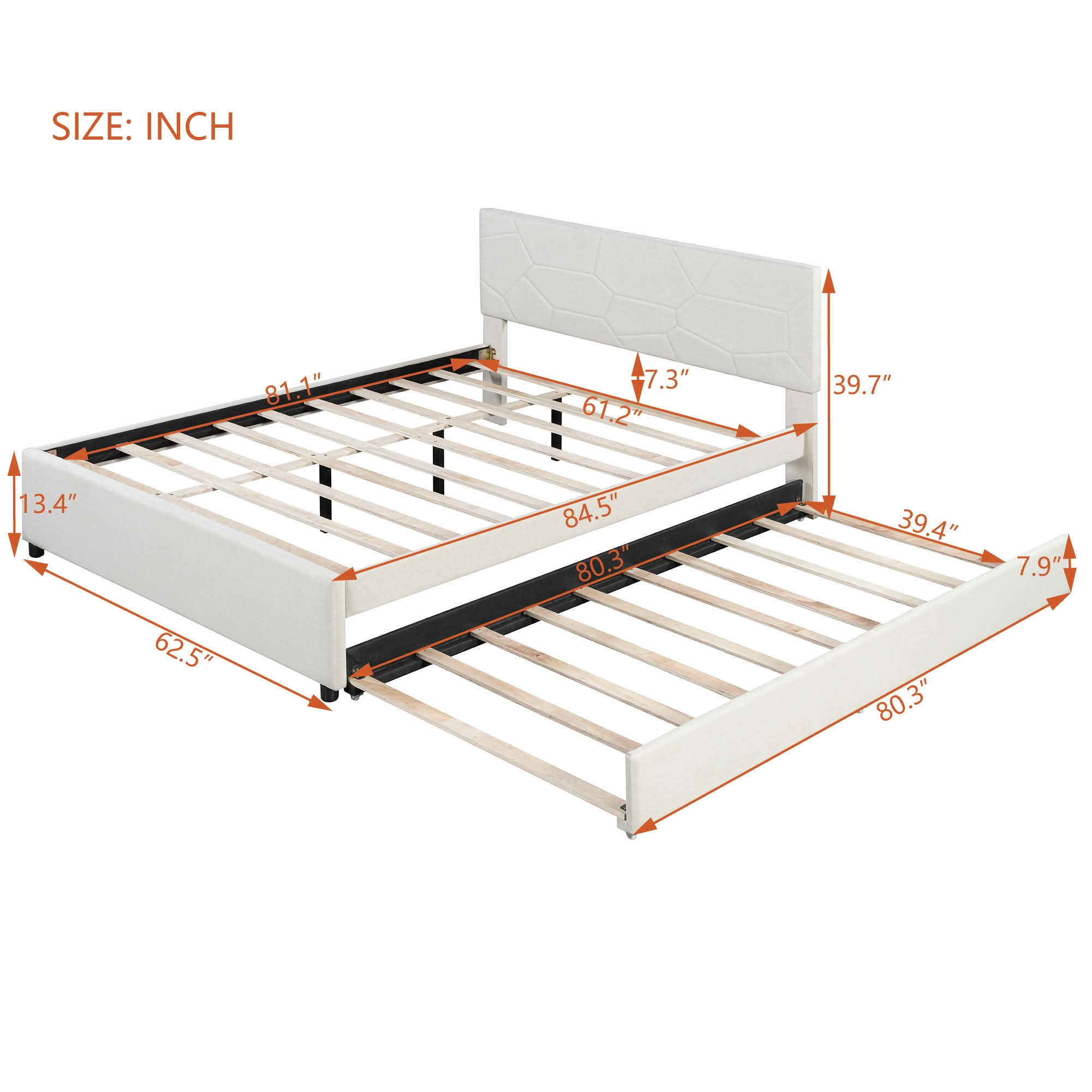 MAYEERTY Brick Pattern Upholstered Platform Bed with Twin XL Trundle, No Box Spring Needed