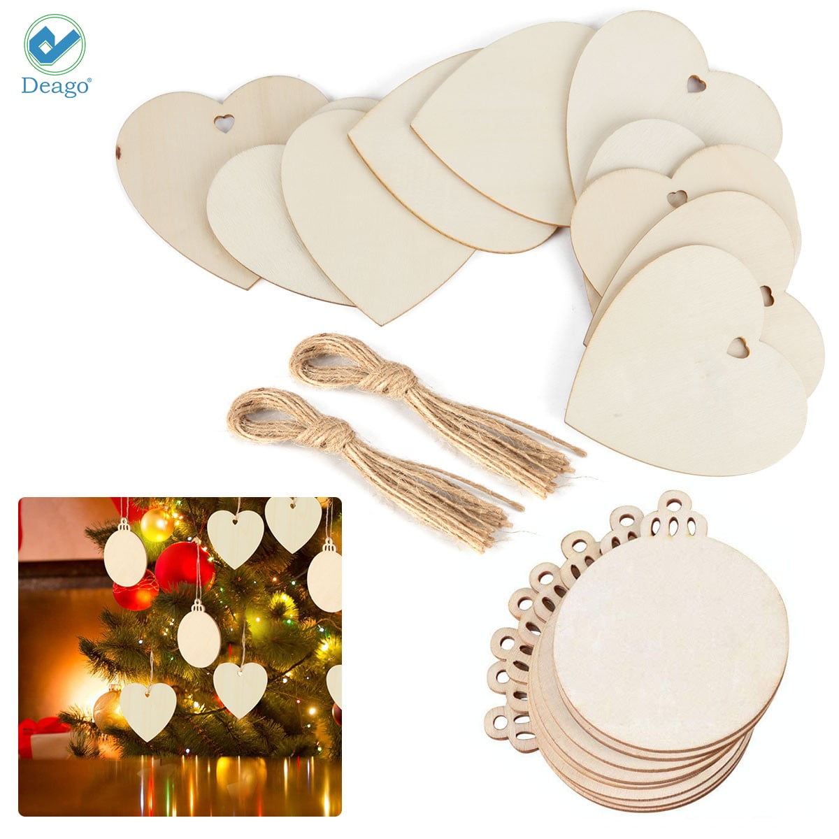 Deago 50pcs Natural Wood Slices 3.5, DIY Wooden Christmas Ornaments  Unfinished Wood Circles for Crafts Holiday Hanging Decorations 