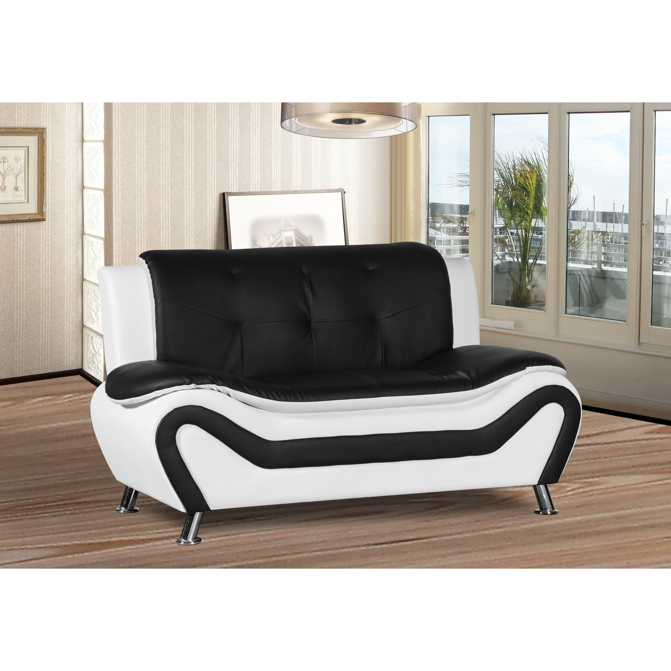 Jasmine Faux Leather Living Room, White Faux Leather Loveseat