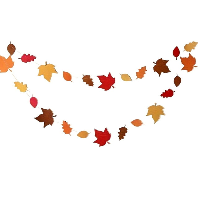 Maple Leaf Pull Ribbon Hanging Decoration Set 2 Pack for Thanksgiving Party Supplies Orange Paper Garland