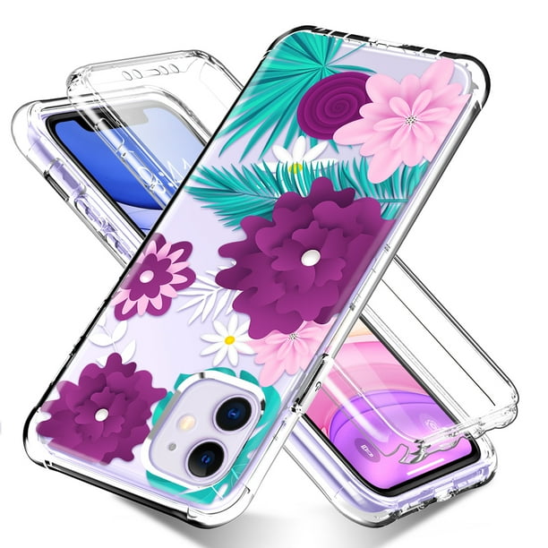Iphone 11 Case With Scree Protetor Allytech Silicone Tpu Build In Screen Protector Full Protective Shockproof Colorful Pattern Cover For Girls Women Back Cover For Apple Iphone 11 Purple Flower Walmart Com Walmart Com