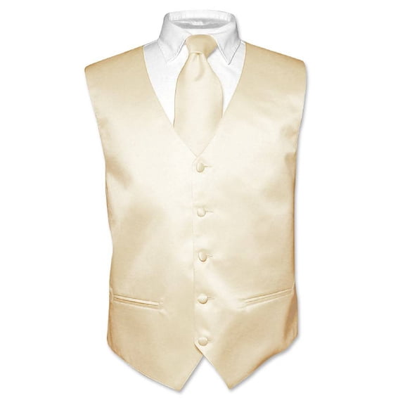 Men's Dress Vest & NeckTie Solid Light BROWN Color Neck Tie Set sz S