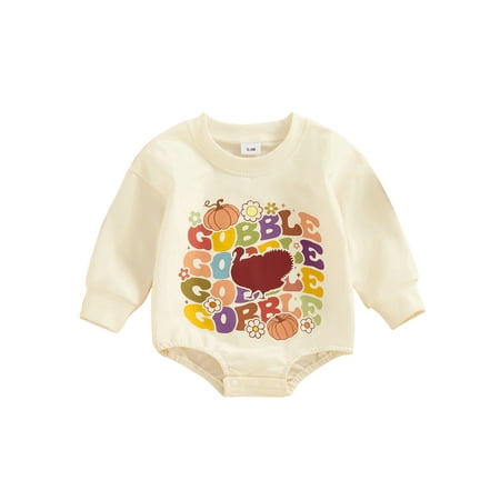 

Niceyoeuk Thanksgiving Baby Girls Romper Long Sleeve Letters Print Bodysuit