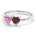 thumbnail image 2 of Gem Stone King 925 Sterling Silver Fashion Right-Hand Ring Heart Shape Pink Moissanite and Garnet Red (1.10 Cttw, Size 8), 2 of 6