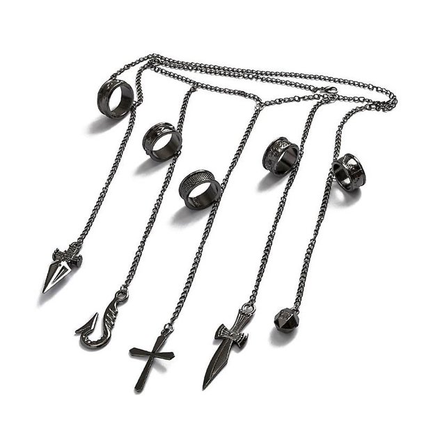 Pulsera de cadenas Kurapika para adultos Hunter Cosplay Cool cinco anillos de dedo joyería