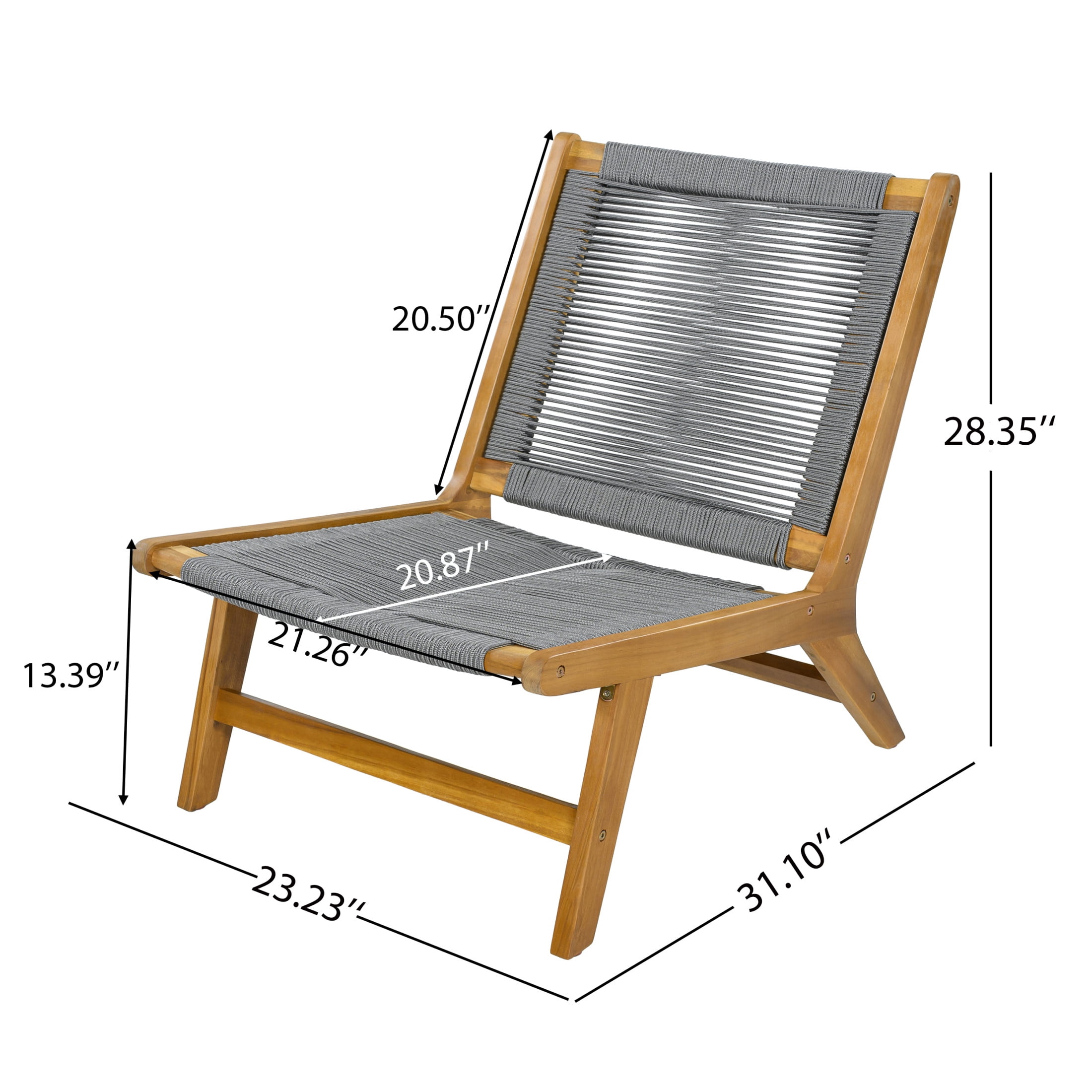 Christopher Knight Home Set of 2 Outdoor Lounge Chairs, Acacia Wood Rope Patio Chairs, Teak + Gray