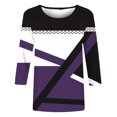 thumbnail image 4 of FAIWAD Womens 3/4 Sleeve Tops Round Neck Spring Trendy Tunic Tops Color Block Loose Pullover Tops, 4 of 5