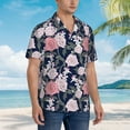 thumbnail image 3 of Sikiie Rose Flowers Print Men's Hawaiian Shirt, Summer Beach Button Pocket Short Sleeve T-Shirt,3X-Large, 3 of 7