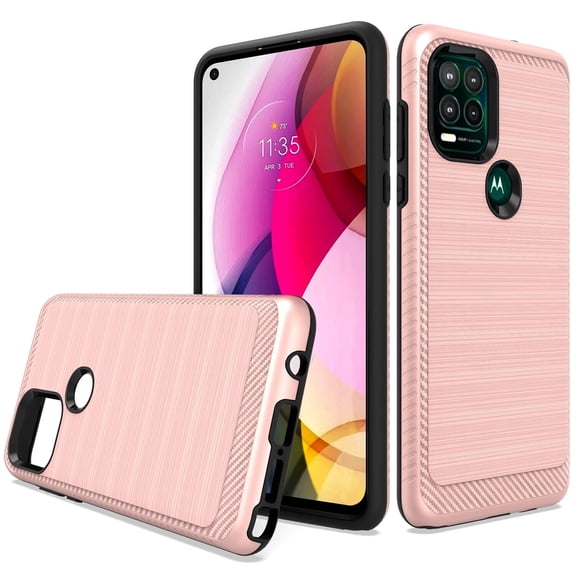 For Motorola Moto G Stylus 5G 2021 XT2131DL Slim Lining Brushed Hybrid Phone Cover Case - Lining Rose Gold