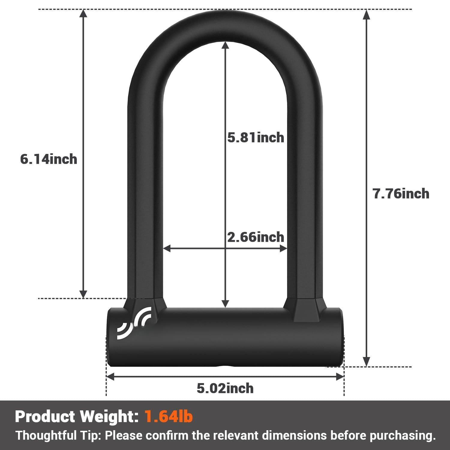 Bike Lock: Heavy Duty Anti U Lock With 5ft Security Steel Cable - 17mm Shackle Bicycle U-locks 2 Keys & Mounting Bracket For Road Mountain  Size 7.76''x5.02'' 1.64lb