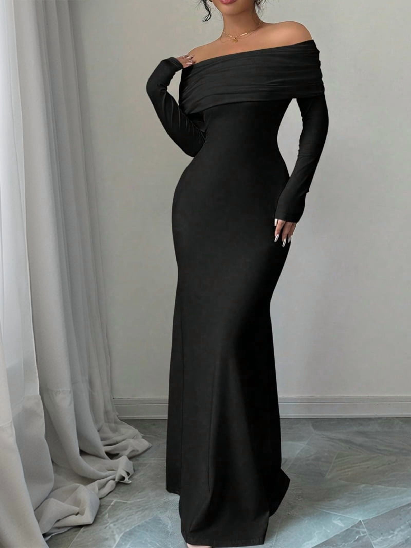 white long sleeve formal dress Maxi with Slit and Sleeves XL / 10 / White Color:As First Photo Outing Created by Vivian Seven Mens Style: Wear Green