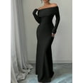 thumbnail image 5 of Women'S Long Sleeve Off the Shoulder Bodycon Dress Elegant Maxi Dress Cocktail Prom Dresses Black L, 5 of 7