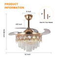 thumbnail image 4 of KPIBEST 42 Inch Luxury Crystal Ceiling Fan with Light and Remote Control, Crystal Chandelier with Fan Retractable 6-Speed, 4 of 14