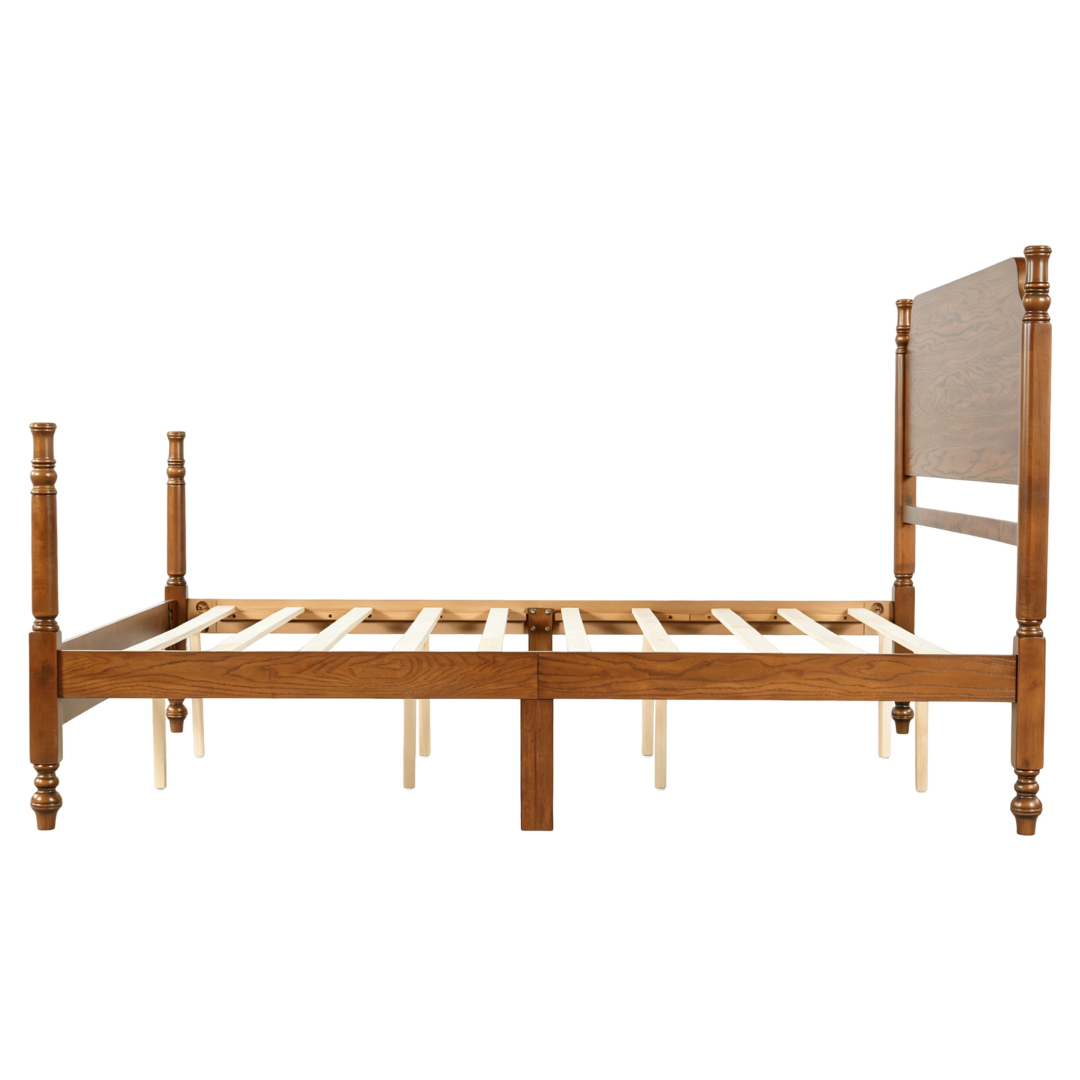 Noble House Queen Spindle Platform Bed with Headboard, Traditional Wood Bed Frame, Light Walnut