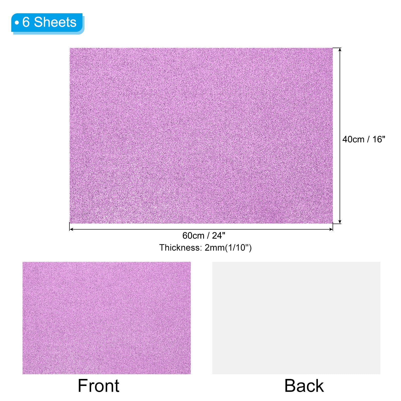 Uxcell 2mm(1/10") Thick Adhesive Glitter Foam Sheet 16x24inch(40x60cm) Dark Purple, EVA Shiny Foam Board for Craft, 6 Pcs